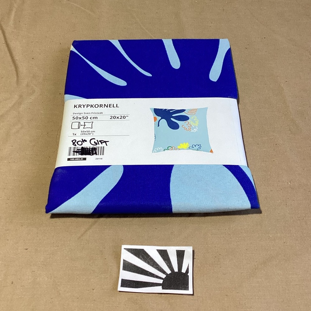 IKEA Nytillverkad KRYPKORNELL Cushion Cover Blue Retro 80s Leaf Print 20x20